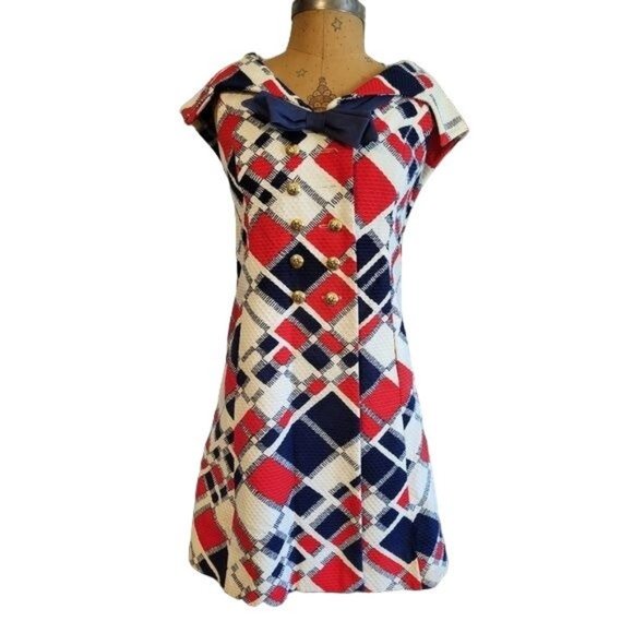 Mam'selle by Betty Carol Stunning Mod Sailor Funky Patriotic Vintage Dress - Picture 9 of 16